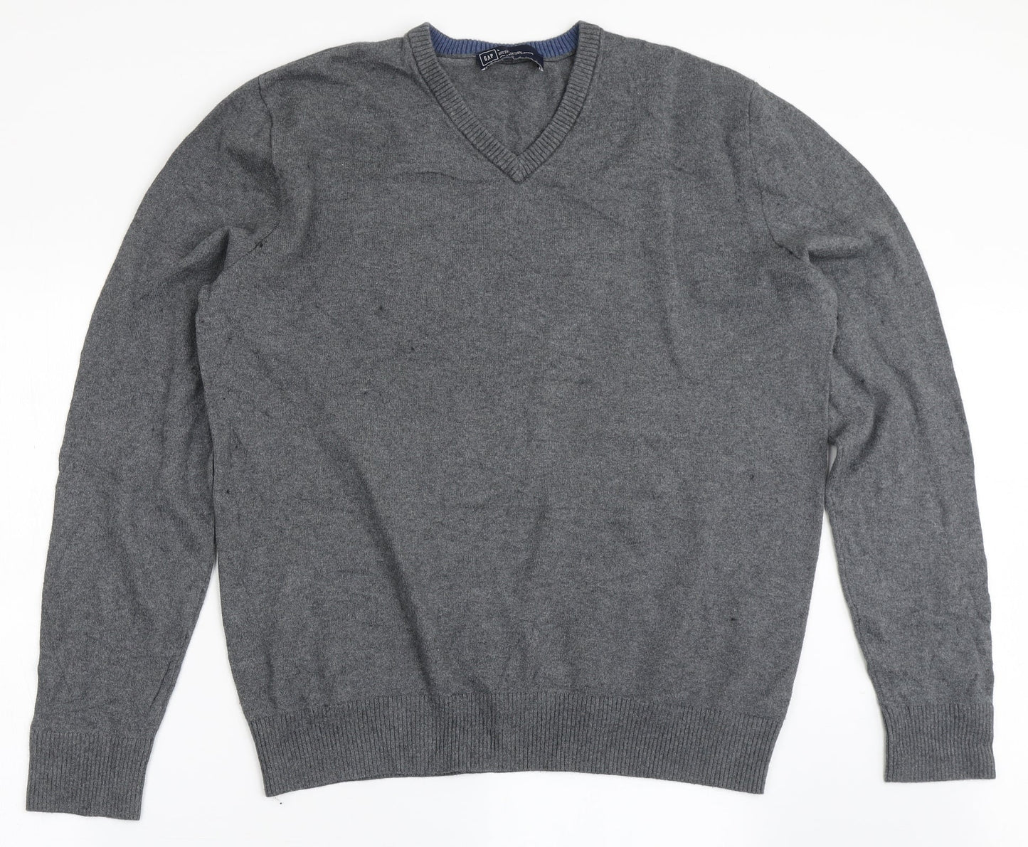 Gap Mens Grey V-Neck  Cotton Pullover Jumper Size L