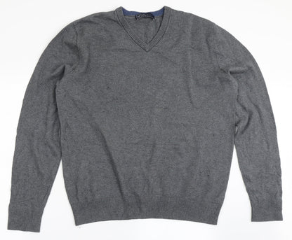 Gap Mens Grey V-Neck  Cotton Pullover Jumper Size L