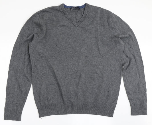 Gap Mens Grey V-Neck  Cotton Pullover Jumper Size L