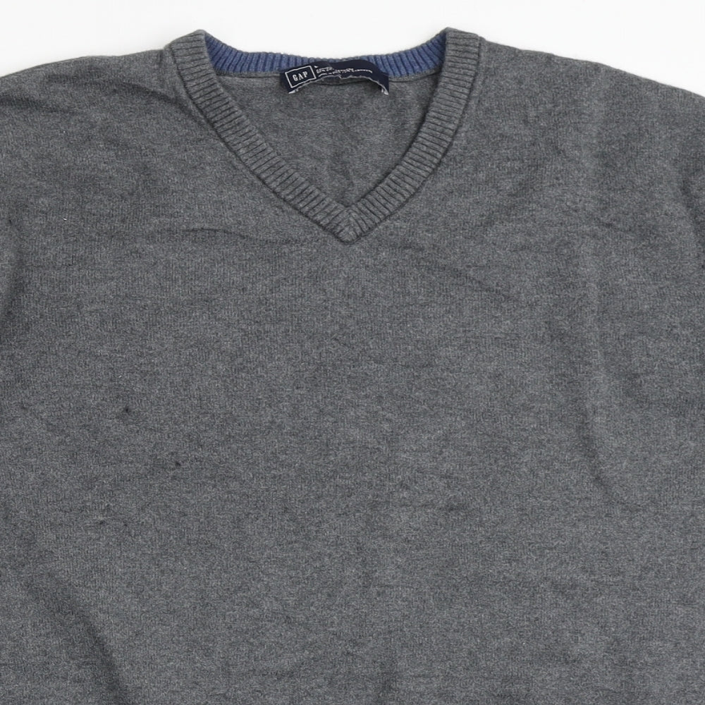 Gap Mens Grey V-Neck  Cotton Pullover Jumper Size L