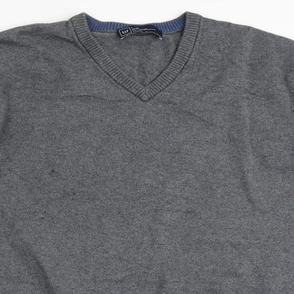Gap Mens Grey V-Neck  Cotton Pullover Jumper Size L