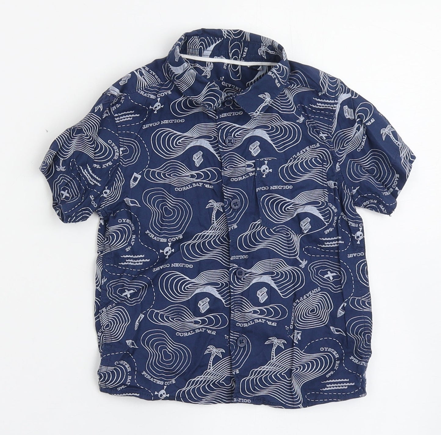 Matalan Boys Blue  100% Cotton Basic Button-Up Size 9-12 Months Collared Button - Pirates Cove