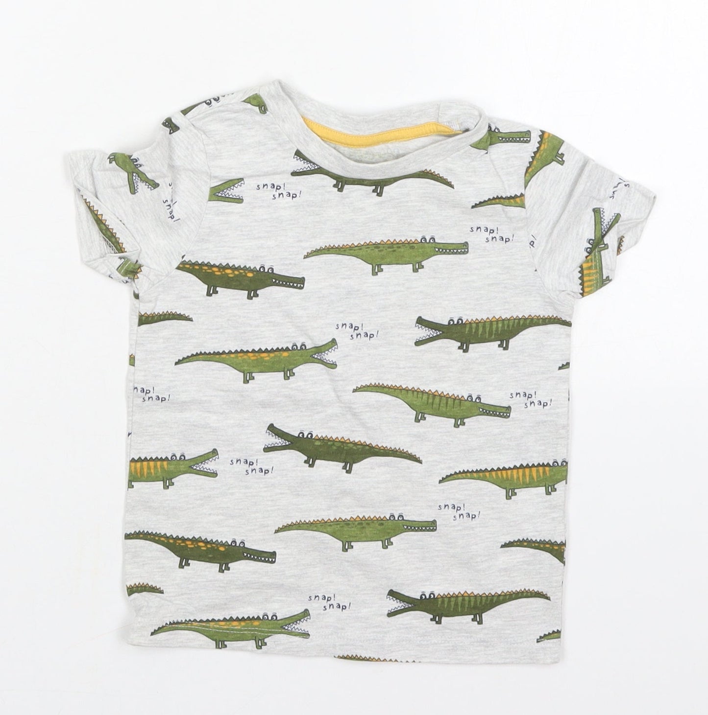 Dunnes Boys Grey  Cotton Basic T-Shirt Size 18-24 Months Crew Neck Pullover - Crocodile