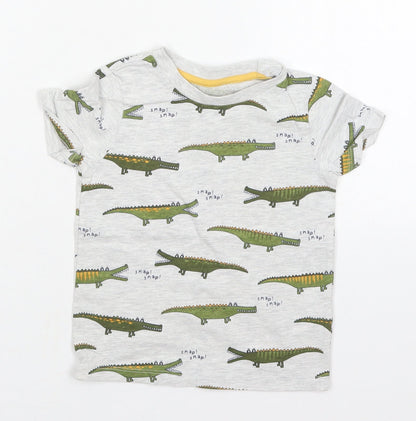 Dunnes Boys Grey  Cotton Basic T-Shirt Size 18-24 Months Crew Neck Pullover - Crocodile