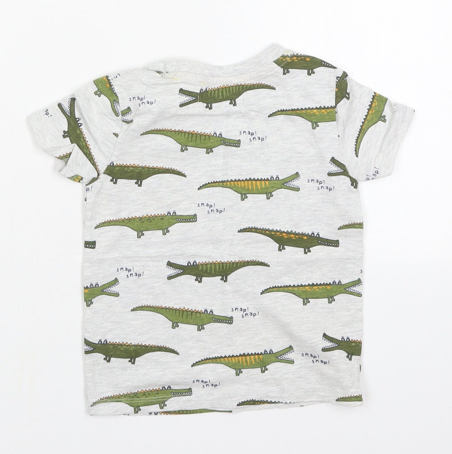 Dunnes Boys Grey  Cotton Basic T-Shirt Size 18-24 Months Crew Neck Pullover - Crocodile