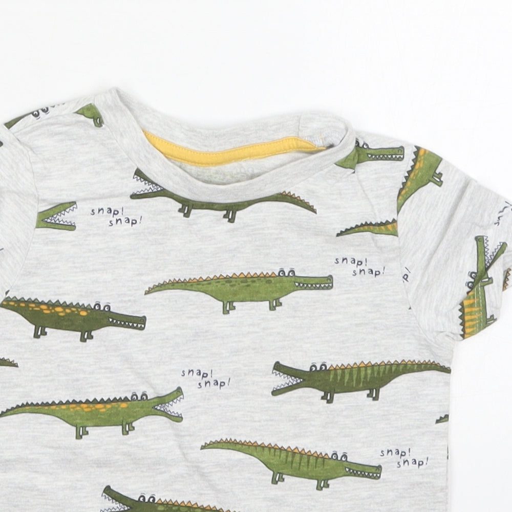 Dunnes Boys Grey  Cotton Basic T-Shirt Size 18-24 Months Crew Neck Pullover - Crocodile