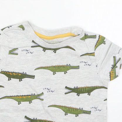 Dunnes Boys Grey  Cotton Basic T-Shirt Size 18-24 Months Crew Neck Pullover - Crocodile