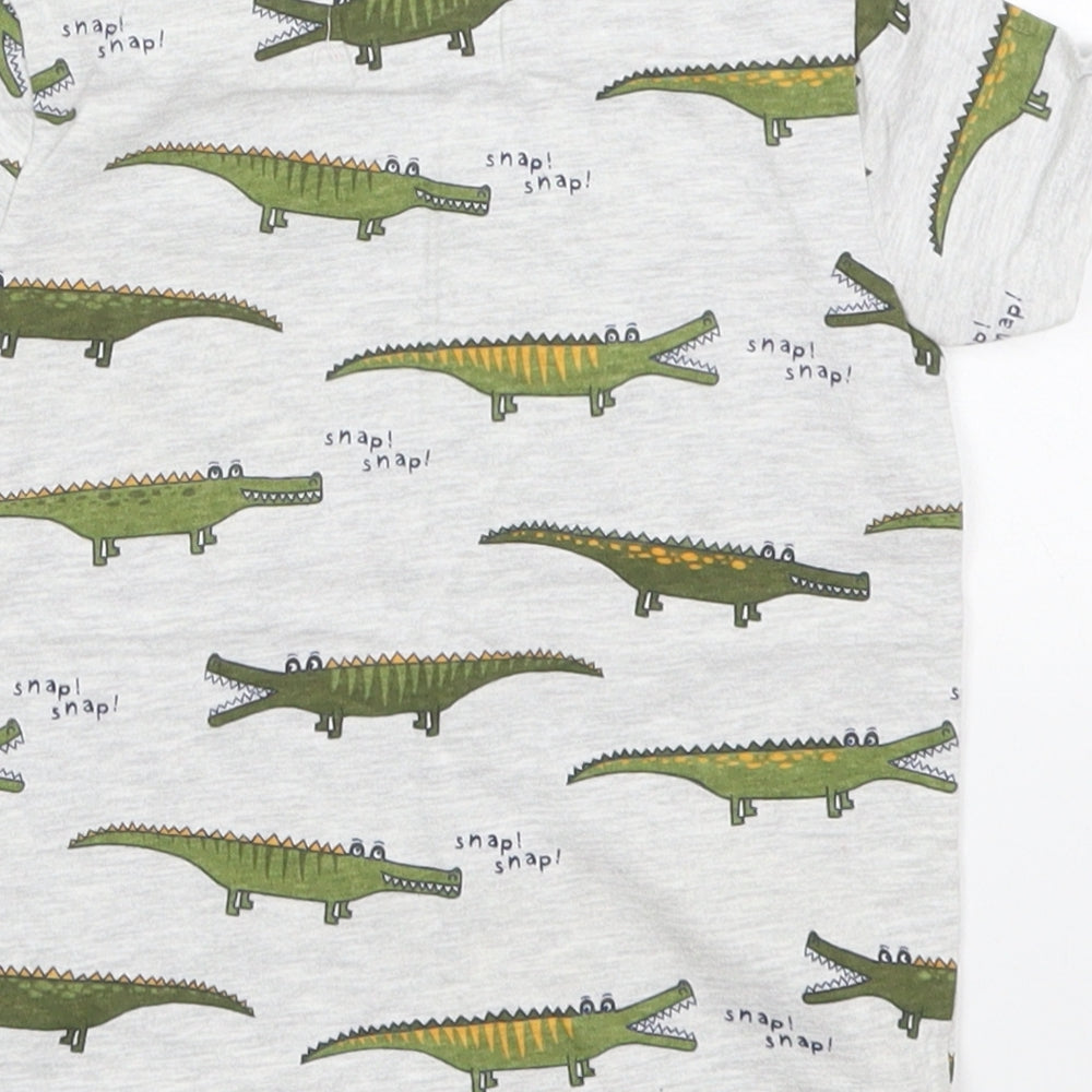 Dunnes Boys Grey  Cotton Basic T-Shirt Size 18-24 Months Crew Neck Pullover - Crocodile