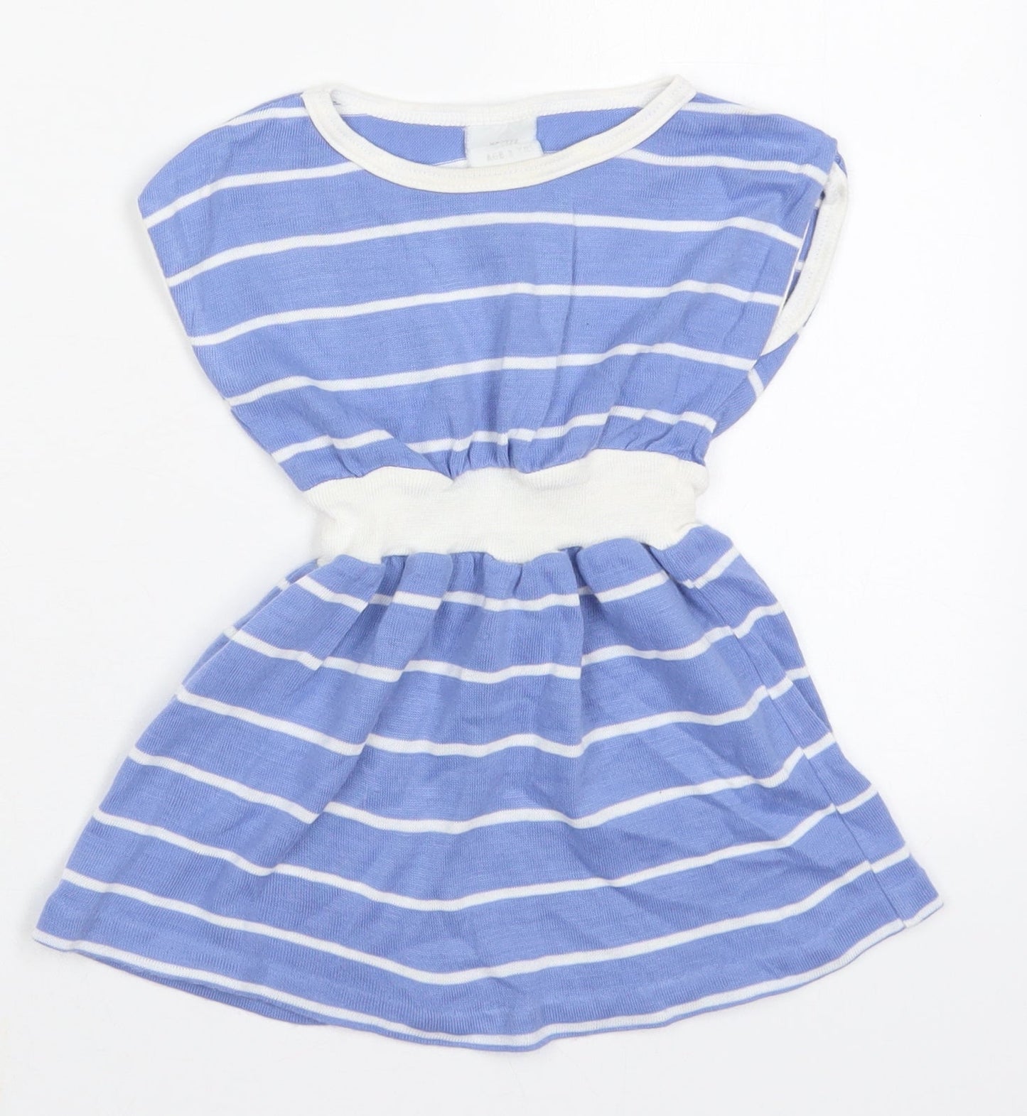 Preworn Girls Blue Striped Cotton Skater Dress  Size 2 Years  Crew Neck Pullover