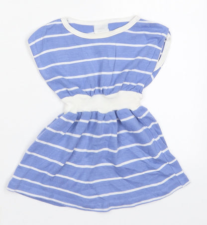 Preworn Girls Blue Striped Cotton Skater Dress  Size 2 Years  Crew Neck Pullover