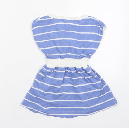 Preworn Girls Blue Striped Cotton Skater Dress  Size 2 Years  Crew Neck Pullover