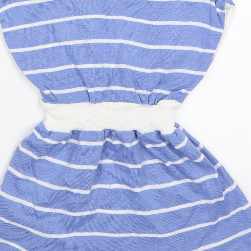 Preworn Girls Blue Striped Cotton Skater Dress  Size 2 Years  Crew Neck Pullover