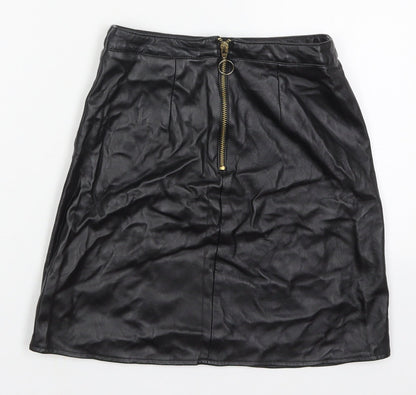 Atmosphere Womens Black  Polyurethane A-Line Skirt Size 4   Zip