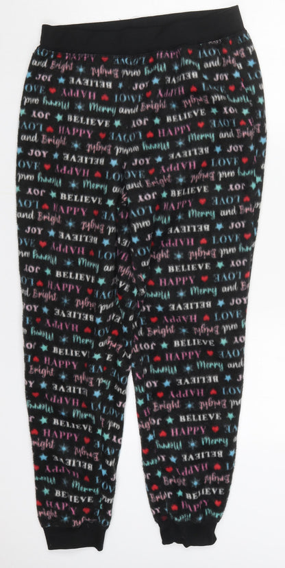 Studio Womens Black Geometric Polyester Trousers  Size 12 L27 in Regular  - Happy Love Believe Pyjama Pants