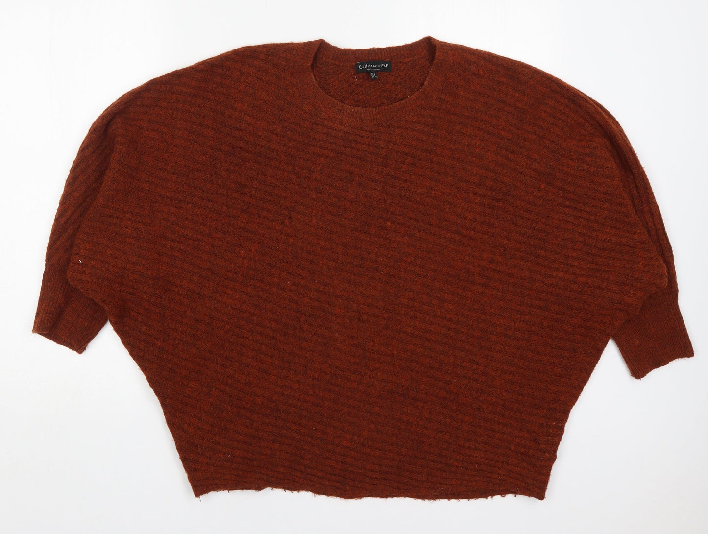 F&F Womens Brown Round Neck  Acrylic Pullover Jumper Size 12