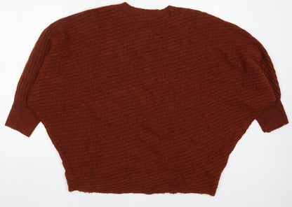 F&F Womens Brown Round Neck  Acrylic Pullover Jumper Size 12