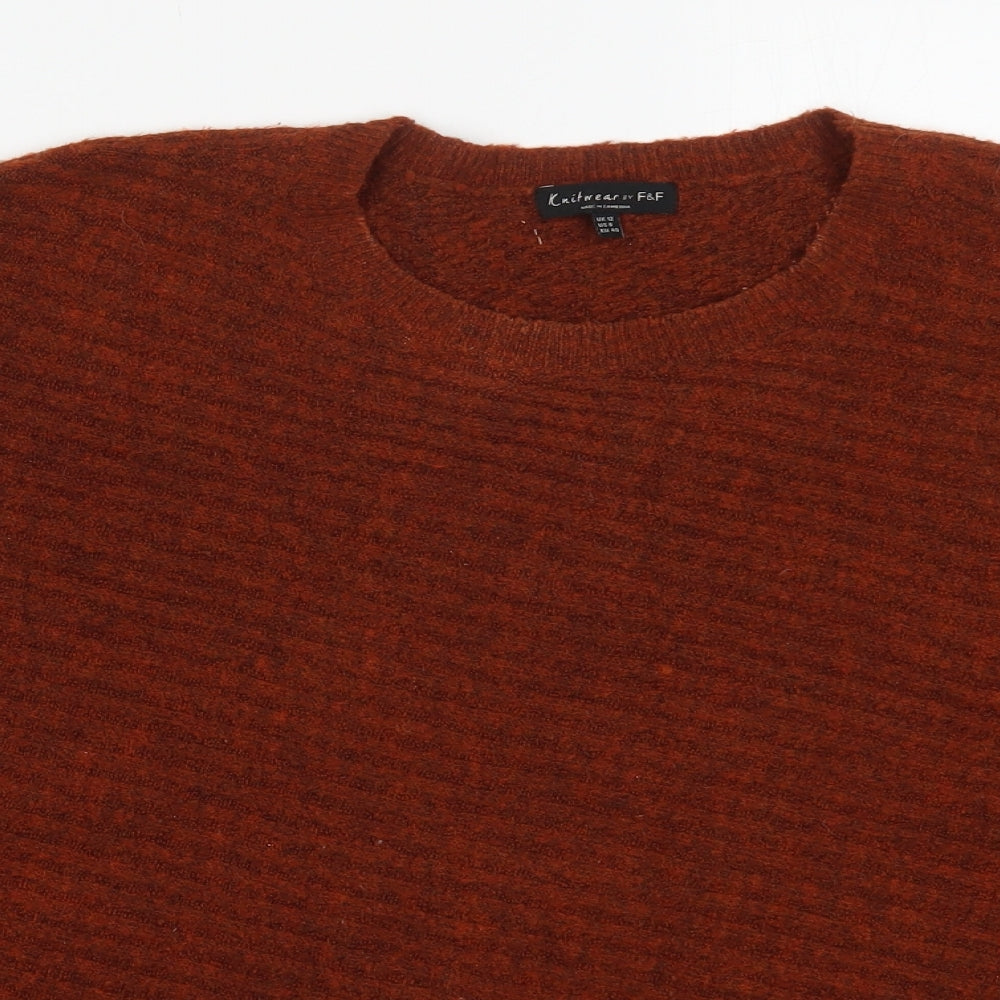 F&F Womens Brown Round Neck  Acrylic Pullover Jumper Size 12
