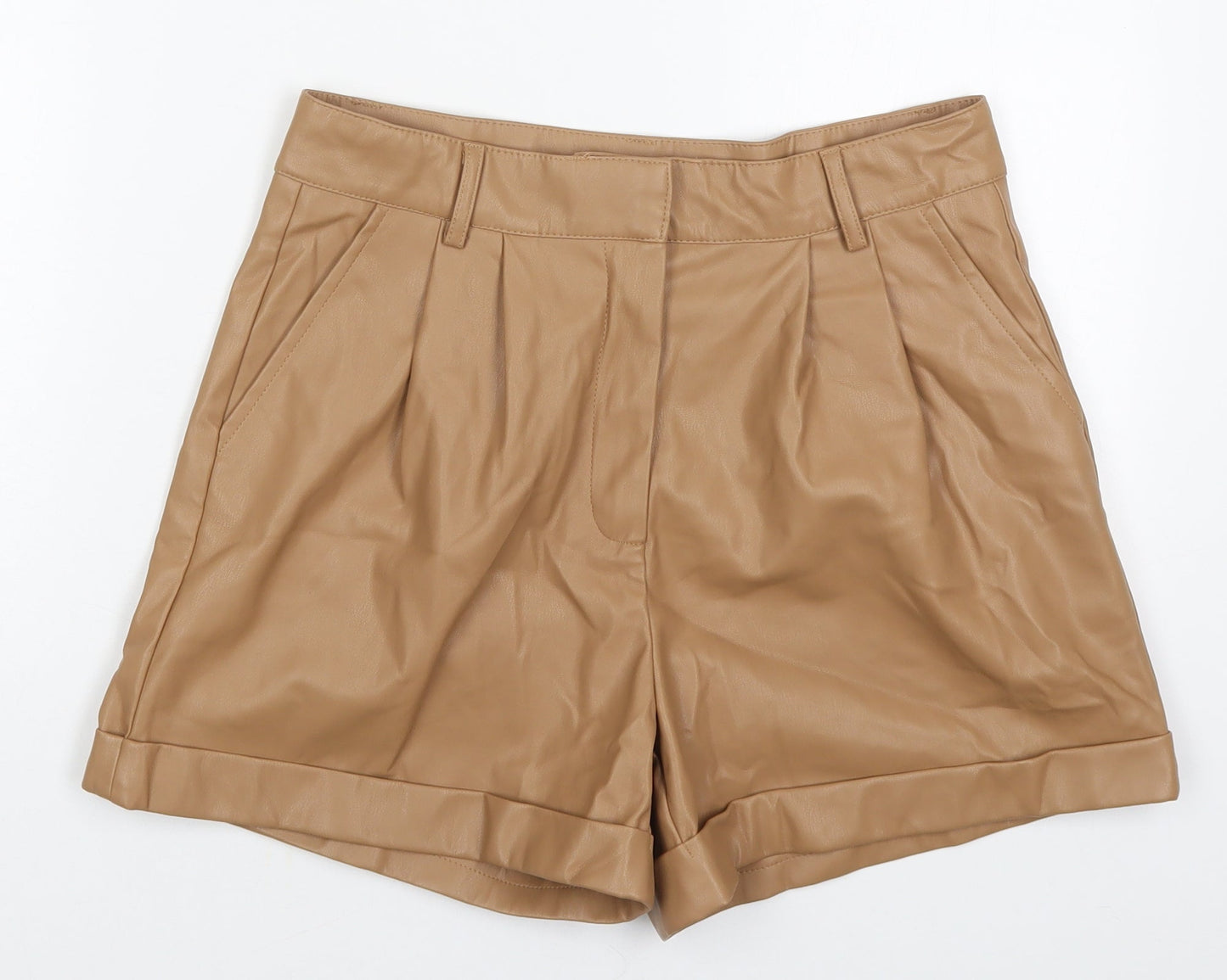 Primark Womens Brown  Polyurethane Bermuda Shorts Size 12 L3 in Regular Hook & Eye