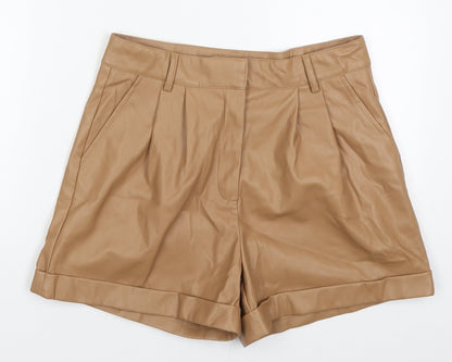 Primark Womens Brown  Polyurethane Bermuda Shorts Size 12 L3 in Regular Hook & Eye