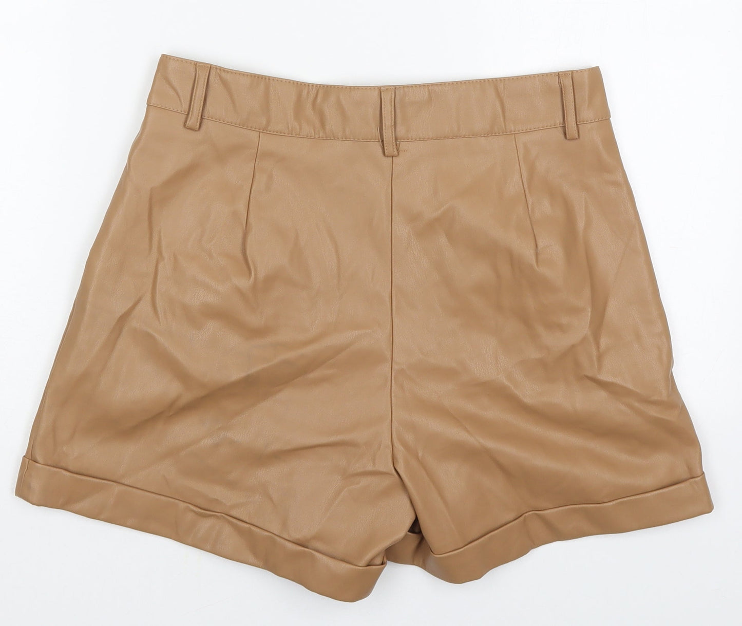 Primark Womens Brown  Polyurethane Bermuda Shorts Size 12 L3 in Regular Hook & Eye