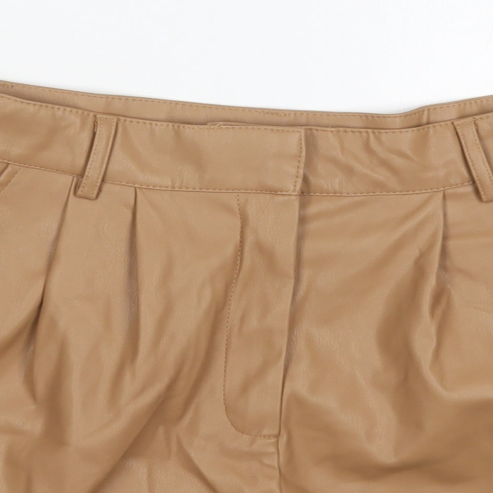 Primark Womens Brown  Polyurethane Bermuda Shorts Size 12 L3 in Regular Hook & Eye