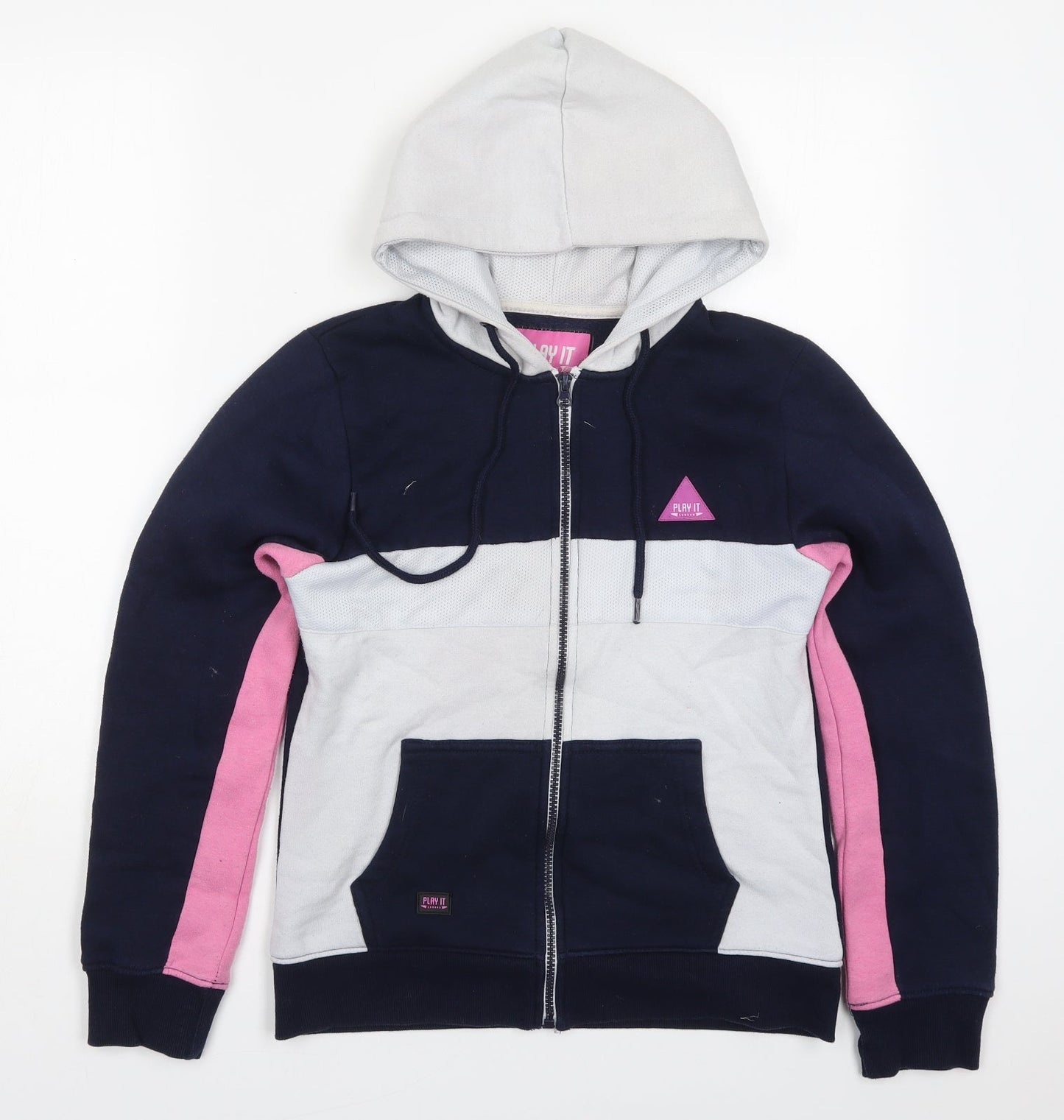 Play it Womens Blue Colourblock Cotton Full Zip Hoodie Size M  Zip - Pink