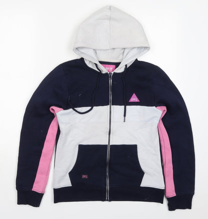 Play it Womens Blue Colourblock Cotton Full Zip Hoodie Size M  Zip - Pink