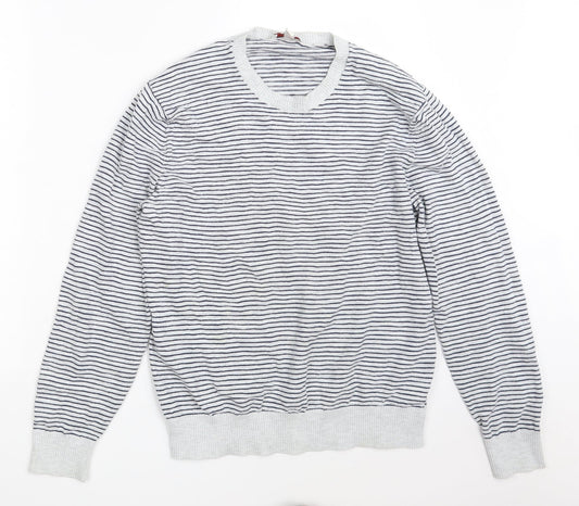 Gap Mens White Square Neck Striped Cotton Pullover Jumper Size M