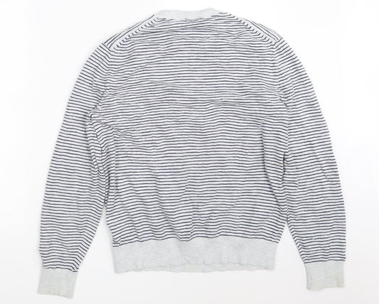 Gap Mens White Square Neck Striped Cotton Pullover Jumper Size M