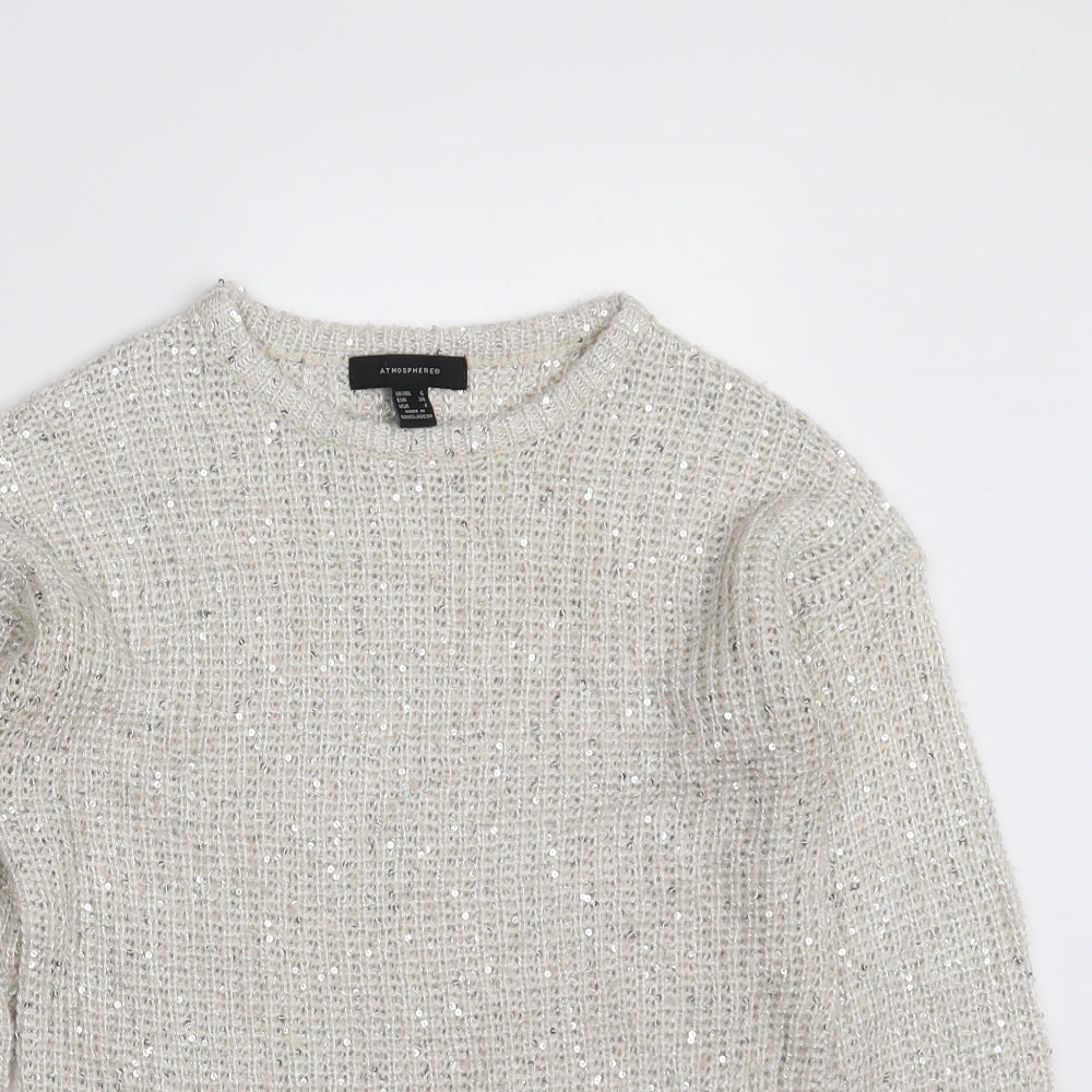 Atmosphere Womens White Round Neck  Acrylic Pullover Jumper Size 6