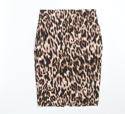 Atmosphere Womens Brown Animal Print Viscose A-Line Skirt Size 8   Zip