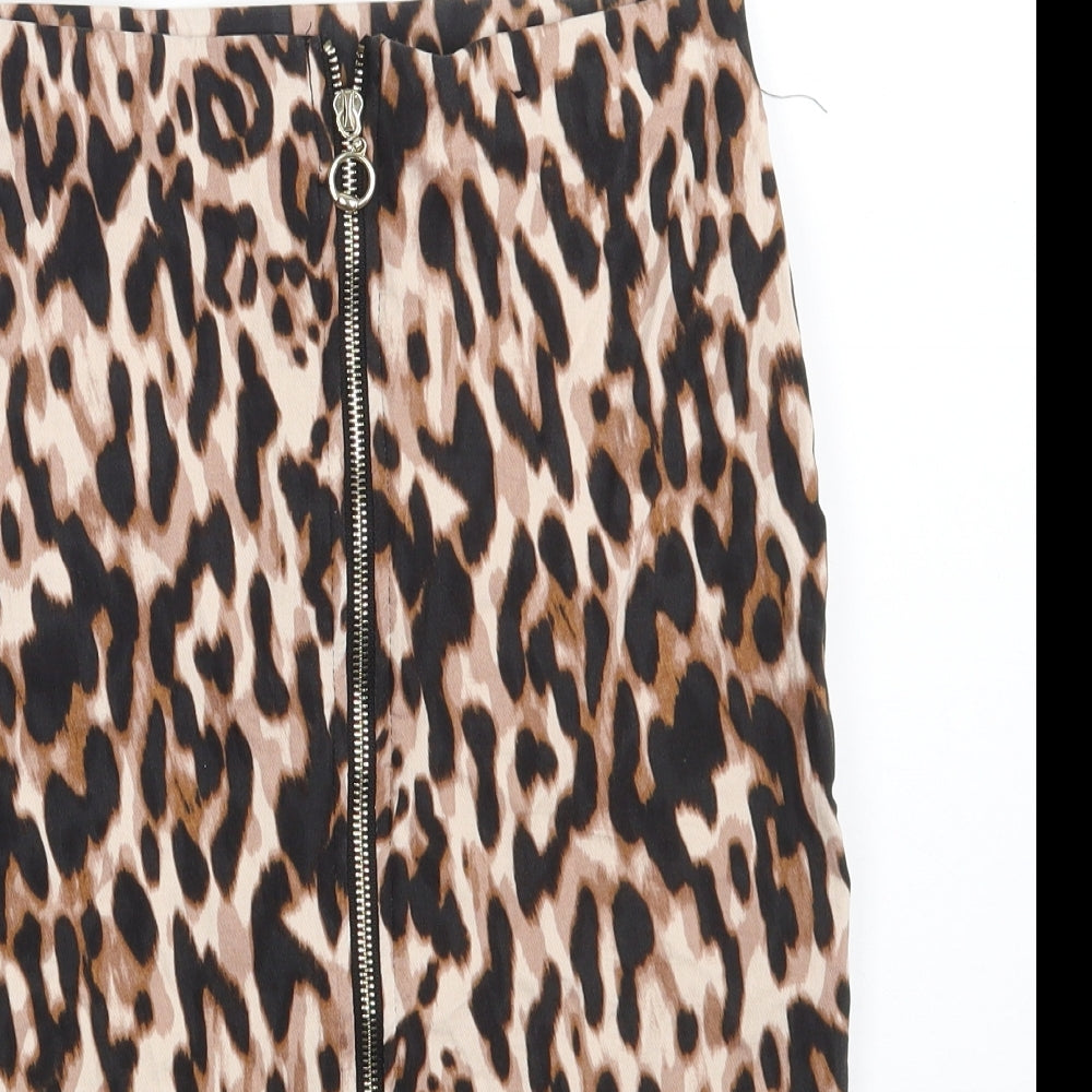 Atmosphere Womens Brown Animal Print Viscose A-Line Skirt Size 8   Zip