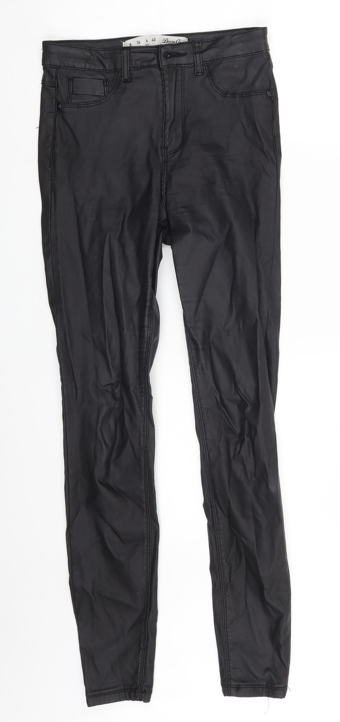 Denim Co. Womens Black  Viscose Trousers  Size 8 L27 in Slim Zip