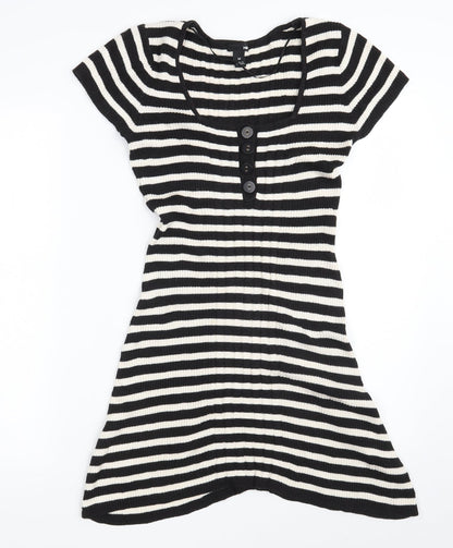 H&M Womens Black Colourblock Viscose Jumper Dress  Size M  Square Neck Button
