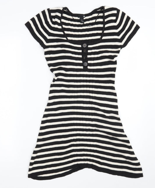 H&M Womens Black Colourblock Viscose Jumper Dress  Size M  Square Neck Button