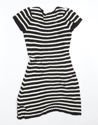 H&M Womens Black Colourblock Viscose Jumper Dress  Size M  Square Neck Button