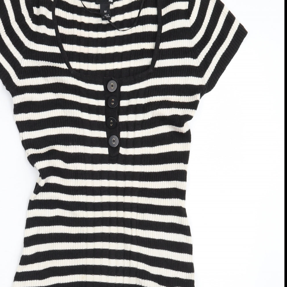 H&M Womens Black Colourblock Viscose Jumper Dress  Size M  Square Neck Button