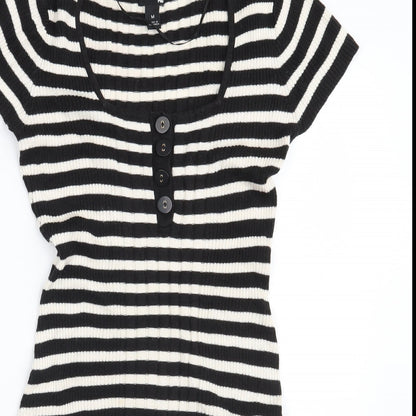 H&M Womens Black Colourblock Viscose Jumper Dress  Size M  Square Neck Button