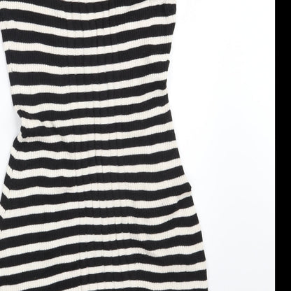 H&M Womens Black Colourblock Viscose Jumper Dress  Size M  Square Neck Button