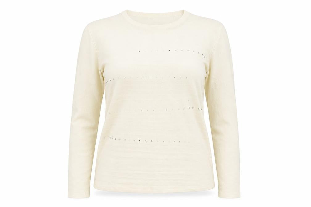Front view of FAY LOUISE women’s ivory boat neck acrylic jumper, size M