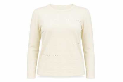 Front view of FAY LOUISE women’s ivory boat neck acrylic jumper, size M