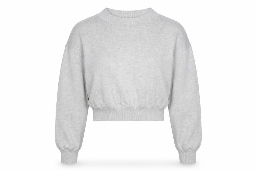Front view of H&M women’s grey acrylic pullover sweatshirt, size XS, - cropped