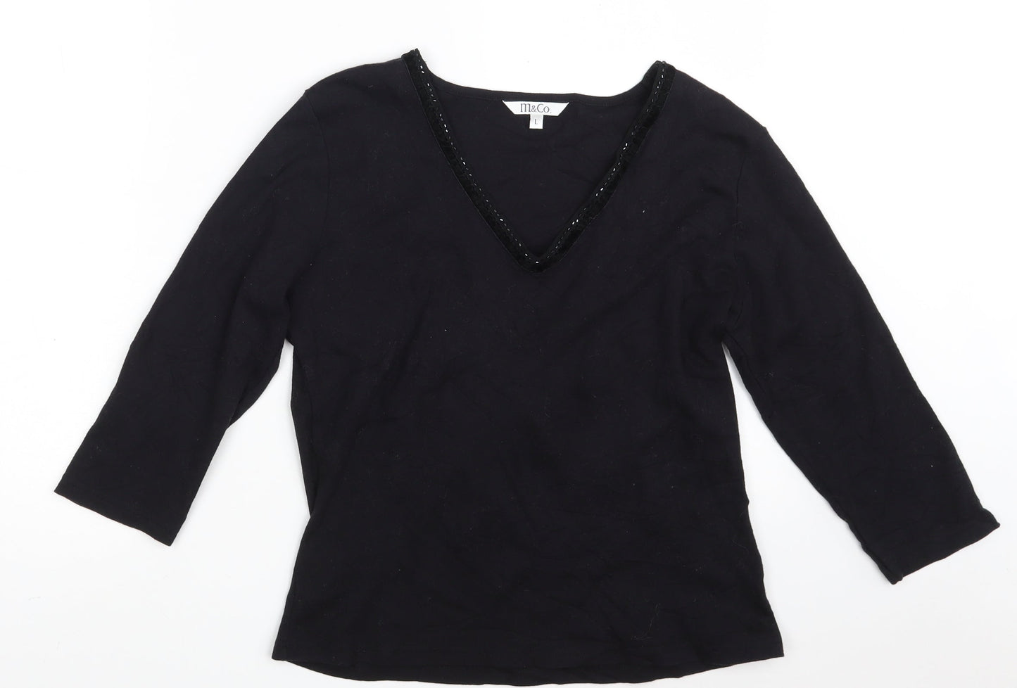 Womens UK Size L M&Co. Black Basic T-Shirt