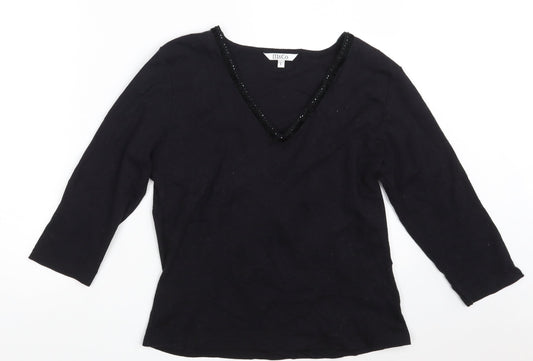 M&Co. Womens Black  100% Cotton Basic T-Shirt Size L V-Neck