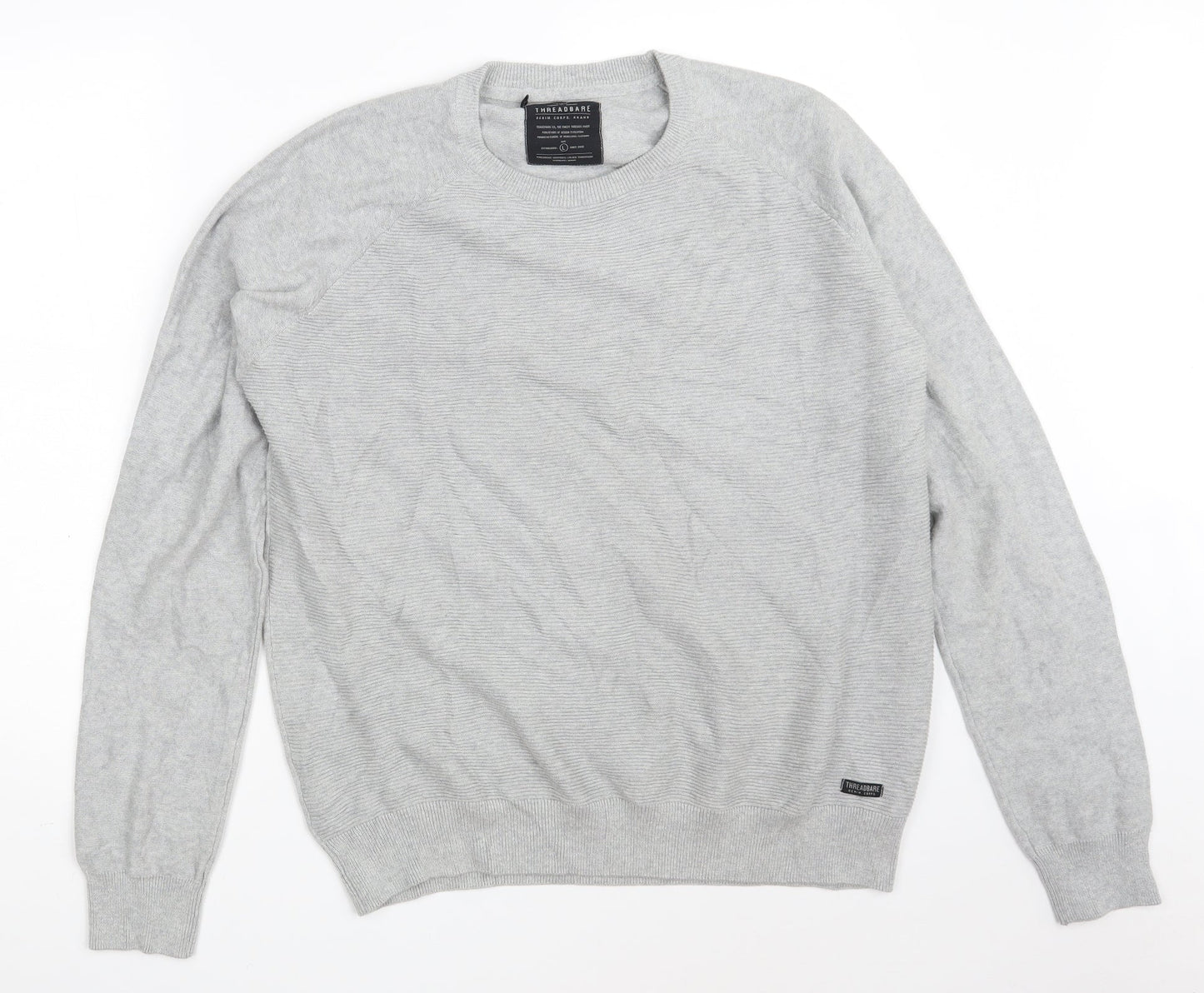 Threadbare Mens Grey Round Neck  Cotton Pullover Jumper Size L