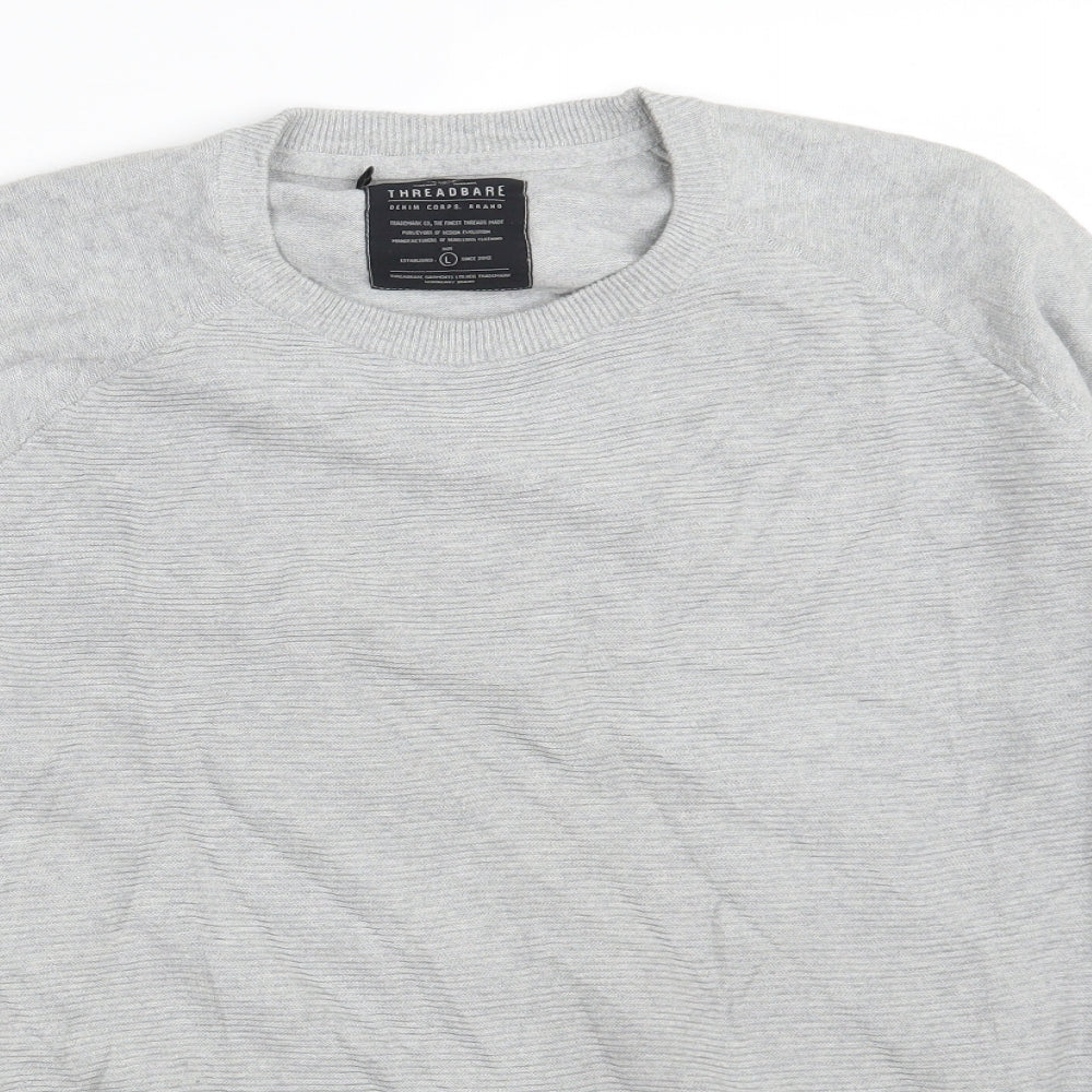 Threadbare Mens Grey Round Neck  Cotton Pullover Jumper Size L