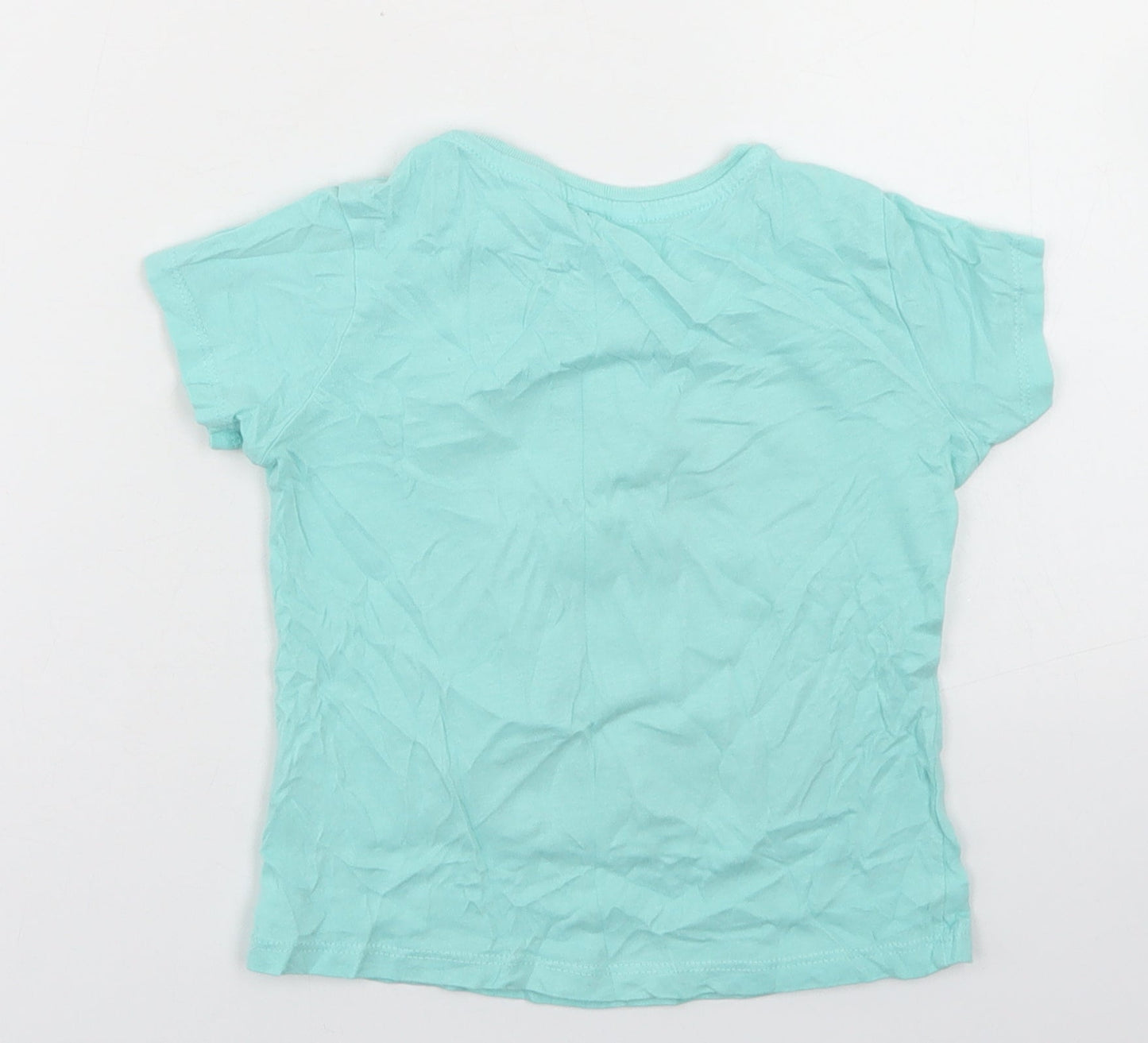 Pep & Co Girls Blue  Cotton Basic T-Shirt Size 3-4 Years Crew Neck  - Rabbits