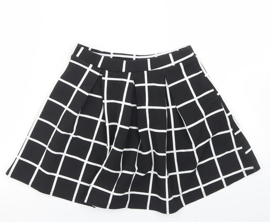 Boohoo Womens Black Check Polyester Pleated Skirt Size 10