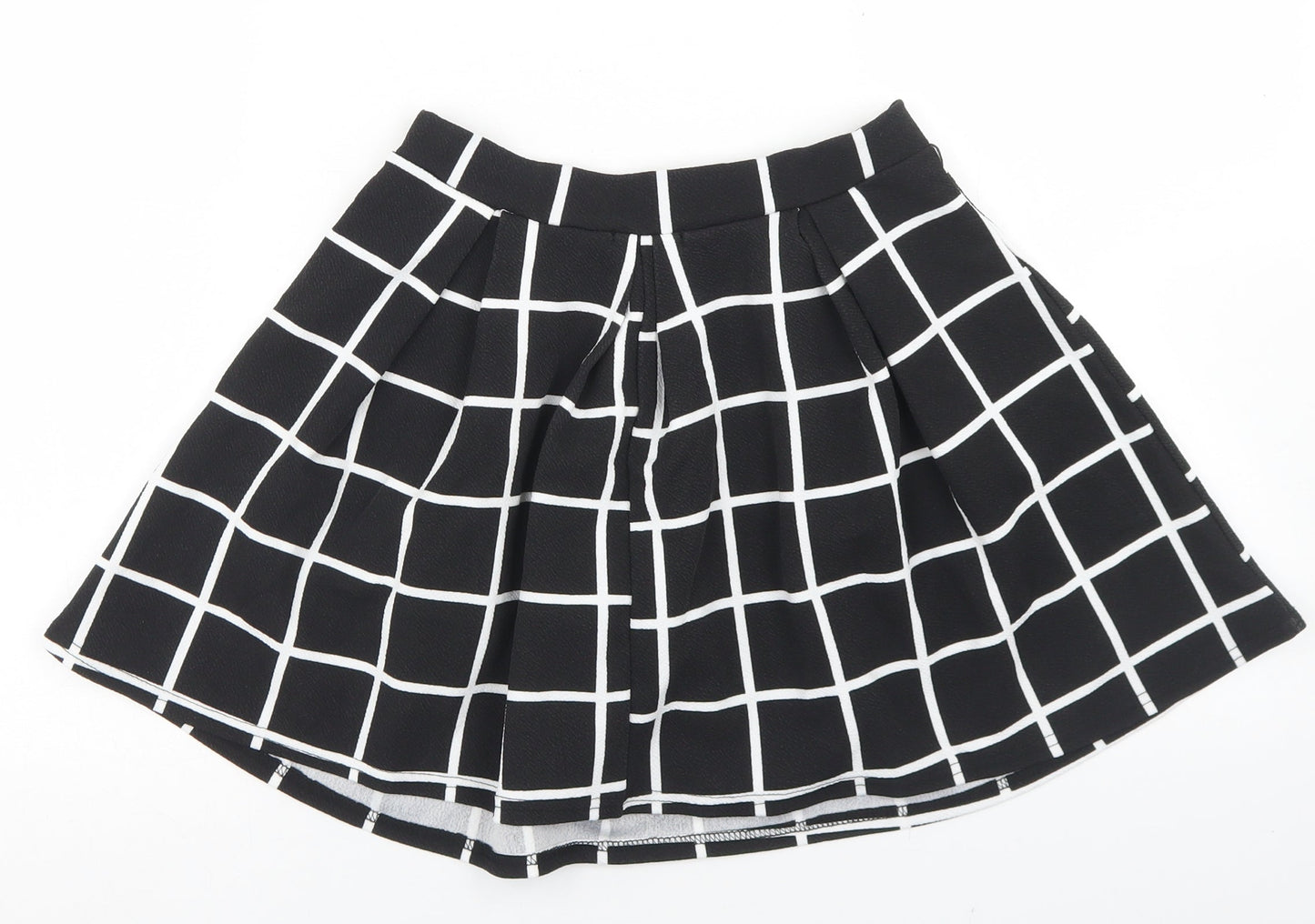 Boohoo Womens Black Check Polyester Pleated Skirt Size 10