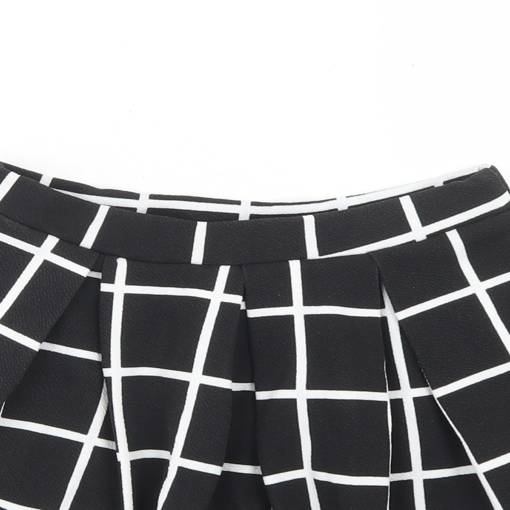 Boohoo Womens Black Check Polyester Pleated Skirt Size 10